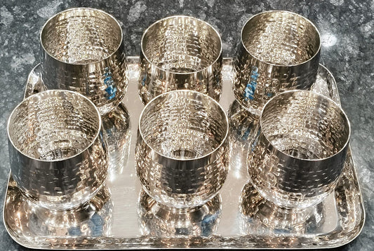 Glass Set with Tray In Hammered Design