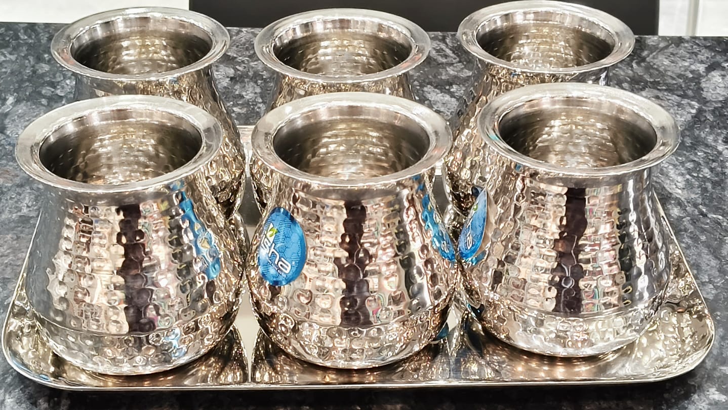 Glass Cum Lota Set with Tray in Hammered Design