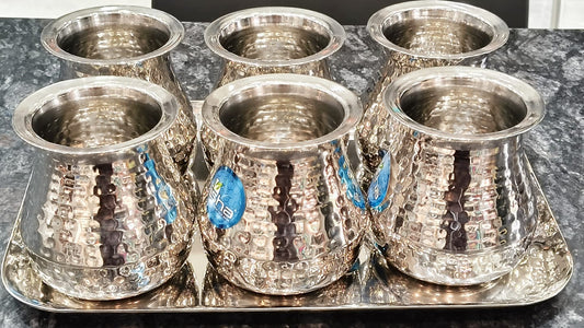 Glass Cum Lota Set with Tray in Hammered Design