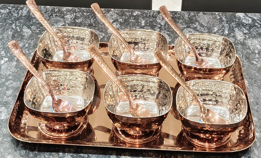 Ice Cream Set With Tray Stainless Steel in Rose Gold PVD coating in Hammered Design