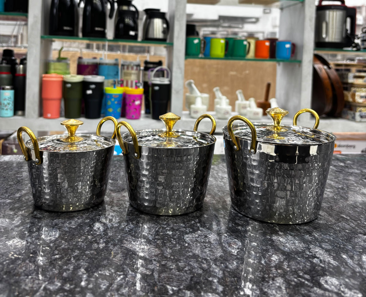 Serving Bucket Handi With Lid With Brass Handles and Knob Set of 3