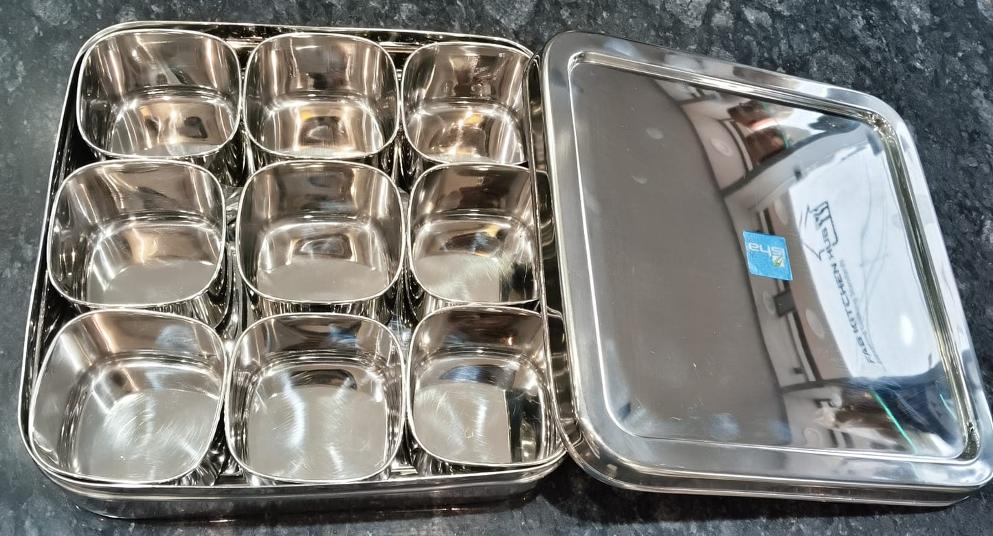 STEEL EXTRA DEEP MASALA DABBA 9 CONATINERS