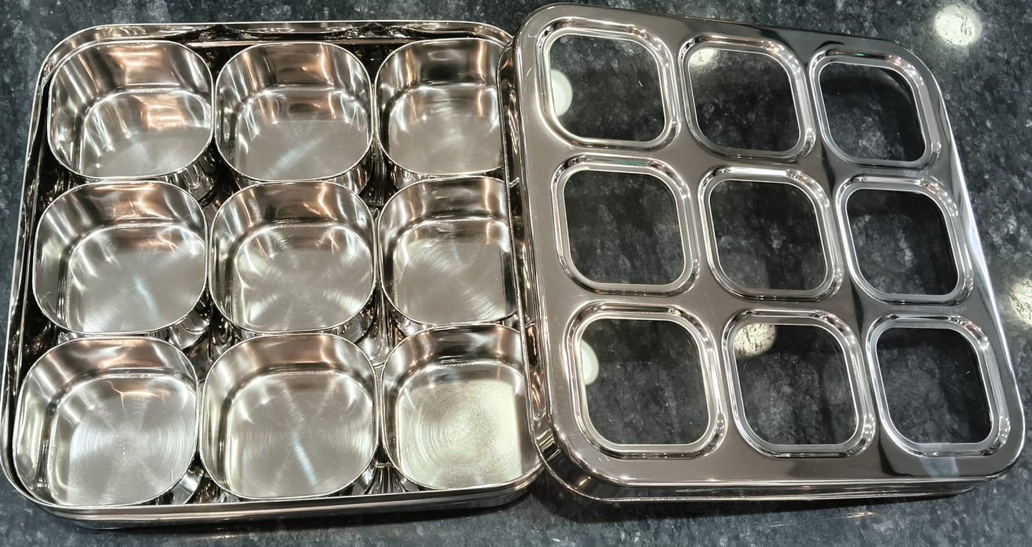 STEEL 3D 9 CONATINER MASALA BOX