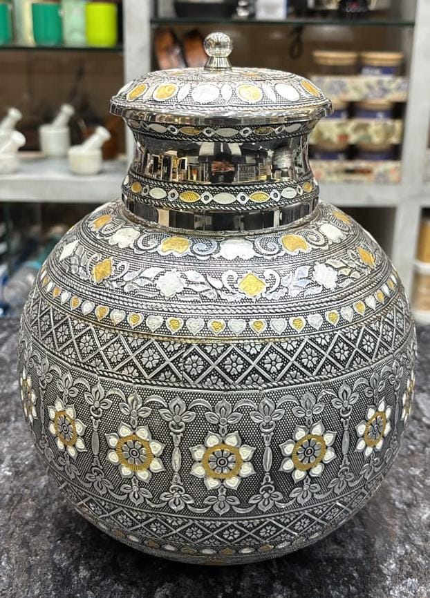 Stainless Steel Water Pot in Antique Minakari Design 5 Liters Without Tap