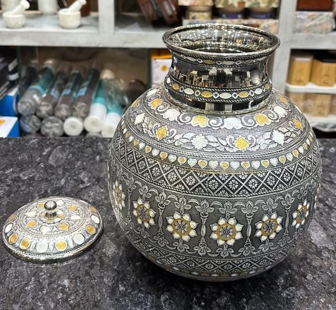 Stainless Steel Water Pot in Antique Minakari Design 5 Liters Without Tap