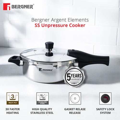 BERGNER Argent Elements Triply Outer Lid 2.5 L Outer Lid Induction Bottom Pressure Cooker  (Stainless Steel)